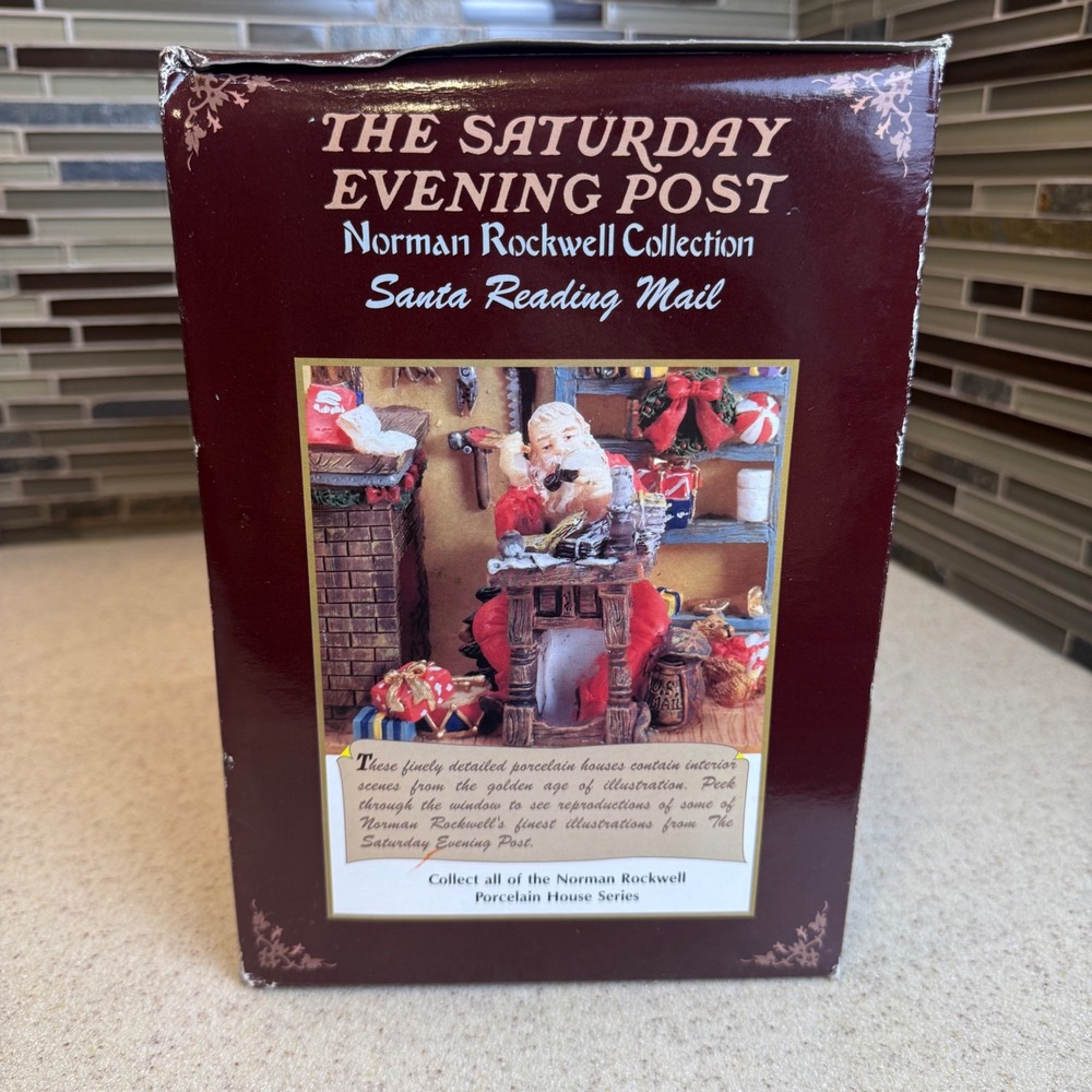 Norman Rockwell Saturday Evening Post Santa Reading Mail Lighted Porcelain House - Picture 15 of 16